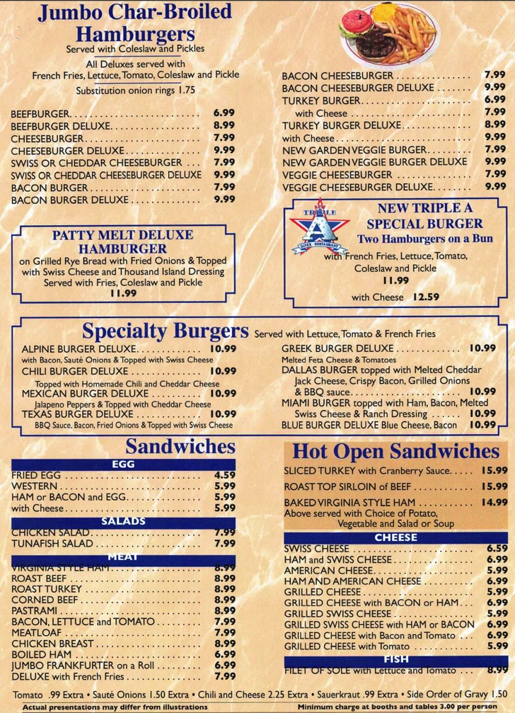 Triple-A Diner Restaurant Menu - Image 2